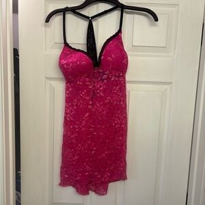 Apartment 9 Women's Slip Lingerie Racerback Satin Lace Black and HOT PINK Medium